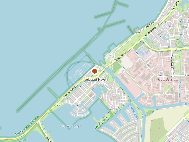 Kaart met de ligging van Hotel de Lange Jammer aan de Pioniersstraat in Lelystad-Haven